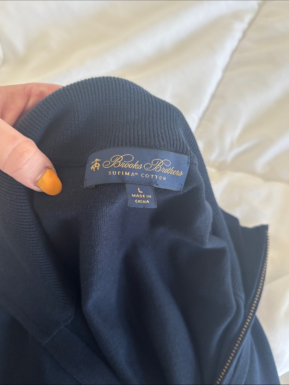 Brooks Brothers Supima Cotton Dark Navy Quarter Zip-Up Sweater - Picture 2 of 3